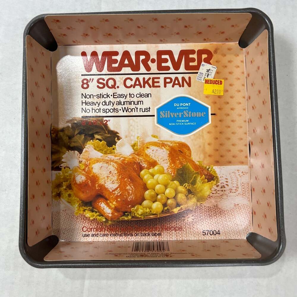 Wear-Ever 57004 8x8 Square Cake Pan SilverStone Nonstick NOS Recipe Card Vintage